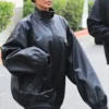 buy now Kim Kardashian Balenciaga Black Bomber Leather Jacket