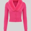 order now Elle 2026 Lexi Minetree Pink Fur Collar Cardigan