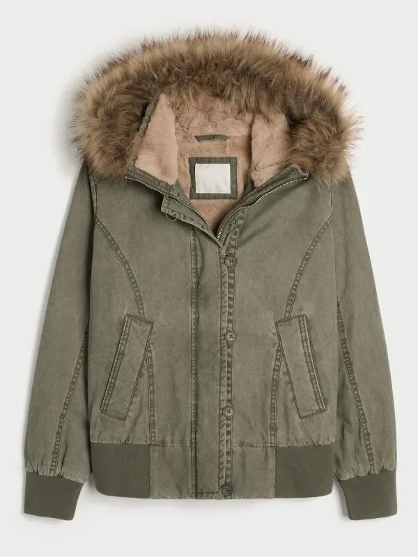order now Hollister Faux Fur-Lined Bomber Jacket