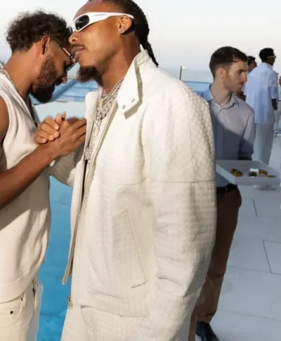 order now Justin Jefferson White Party 2026 White Leather Jacket