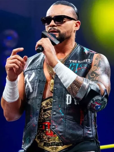 order now Mike Santana TNA Rebellion 2026 Black Leather Vest