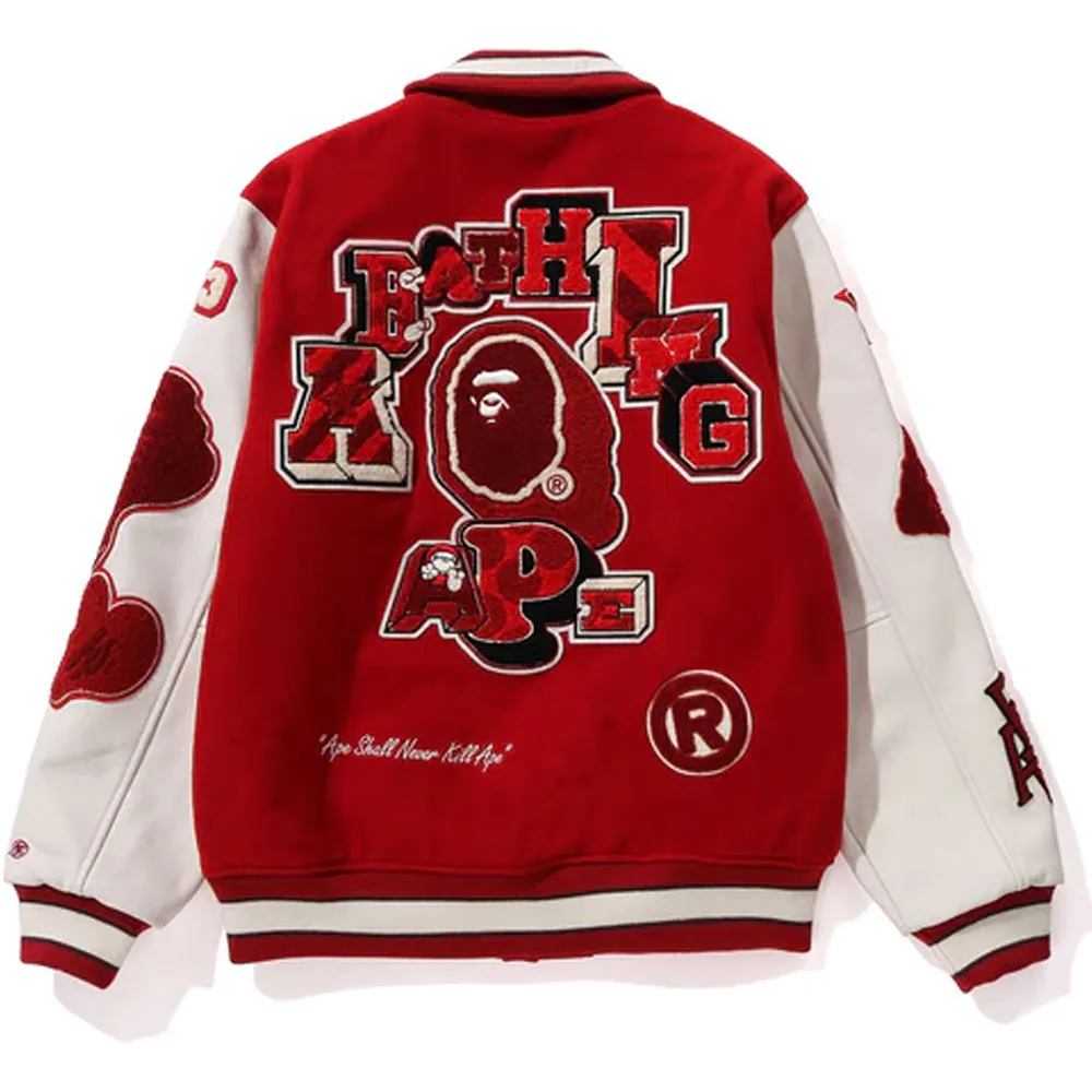 order now Multi Motif Bape Varsity Jacket