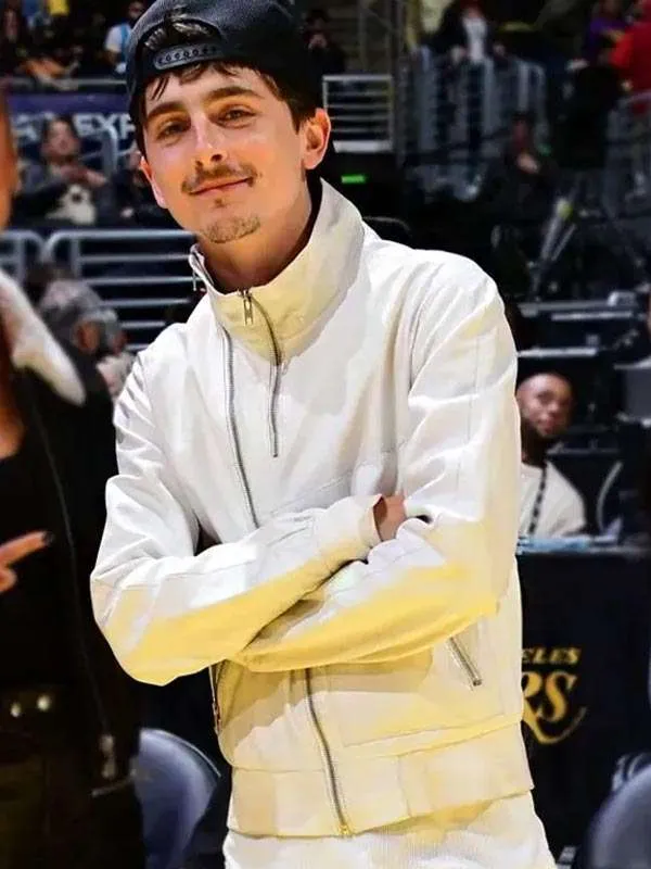order now Timothee Chalamet White Bomber Jacket