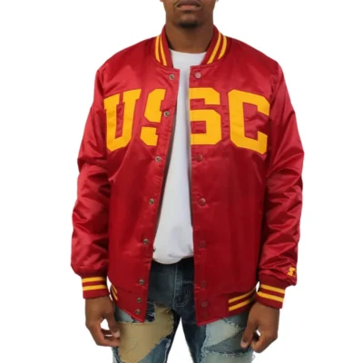 order now USC Trojans Varsity Red Satin Jacket