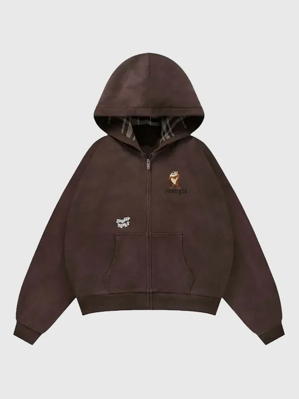order now YoungLA x Looney Tunes Plaid Zip-Up Hoodie
