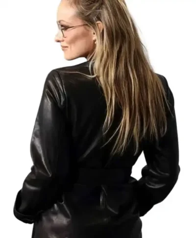 shop I Want Your Sex Olivia Wilde Leather Trench Coat