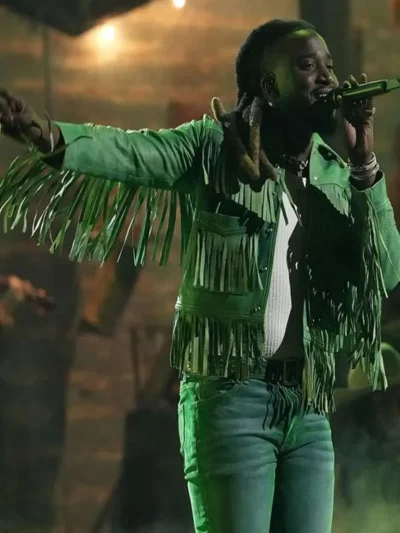 shop now CMA Awards Shaboozey Green Fringe Jacket
