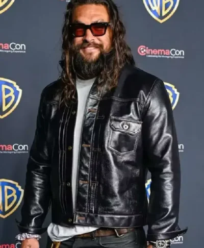 shop now CinemaCon Jason Momoa Black Leather Jacket