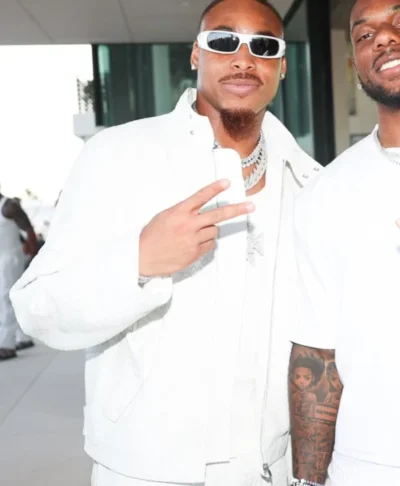 shop now Justin Jefferson White Party 2026 White Leather Jacket