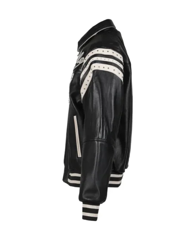 shop now Pelle Pelle Encrusted Black Leather Varsity Jacket
