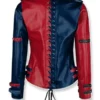 shop now Suicide Squad Harley Quinn Red and Blue Leather Jacket