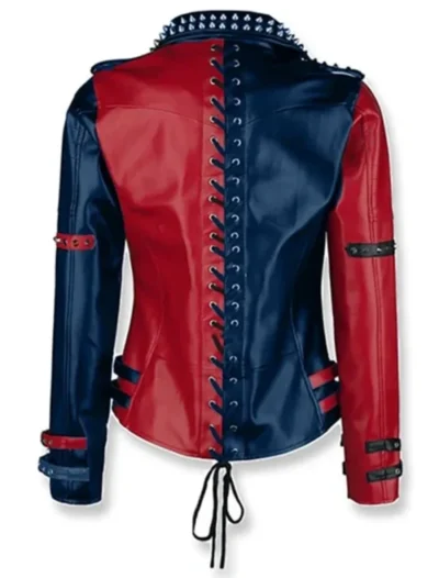 shop now Suicide Squad Harley Quinn Red and Blue Leather Jacket