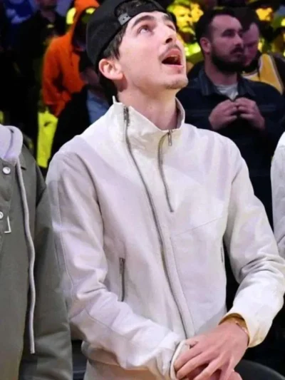 shop now Timothee Chalamet White Bomber Jacket