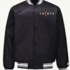 shop now WNBA 30th Anniversary Black Satin Varsity Jacket