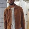 Abercrombie Malik Nabers Brown Suede Jacket