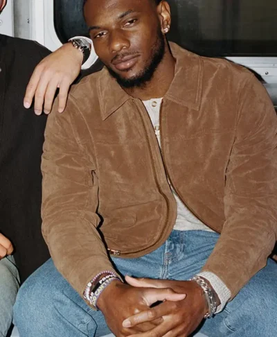 Abercrombie Malik Nabers Brown Suede Jacket