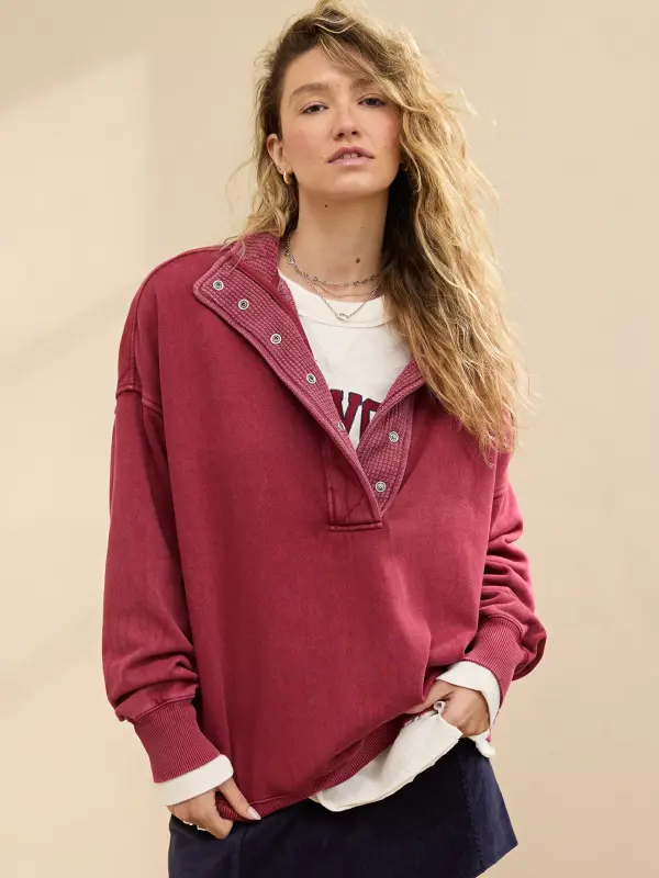 Aerie Getaway Quarter Snap Sweatshirt