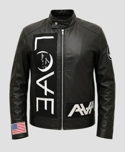 Angels And Airways Love Black Leather Jacket
