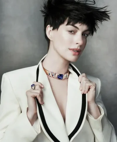 Anne Hathaway Vogue China White Blazer