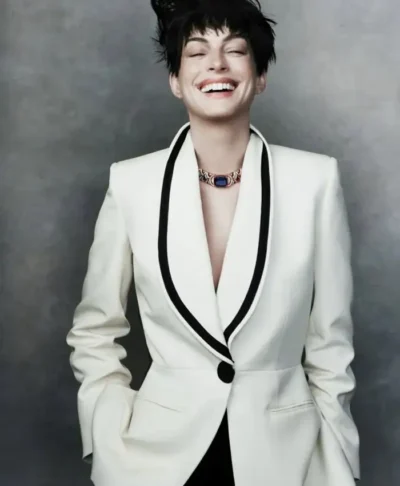 Anne Hathaway Vogue China White Blazer