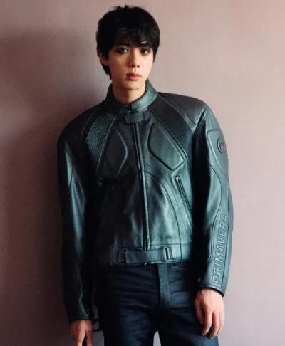 BTS Jin Gucci Primavera Green Leather Jacket