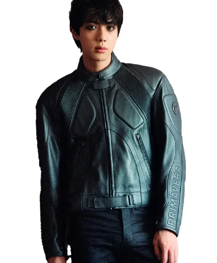 BTS Jin Gucci Primavera Green Leather Jacket
