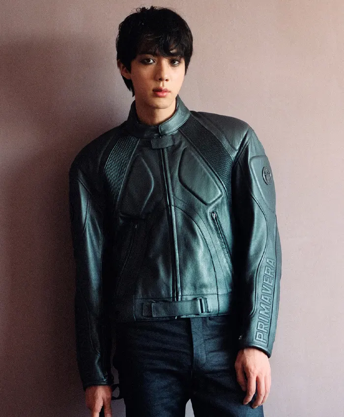 BTS Jin Gucci Primavera Green Leather Jacket