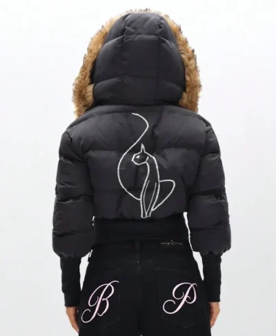 Baby Phat Cropped Black Puffer Jacket With Fur Hood