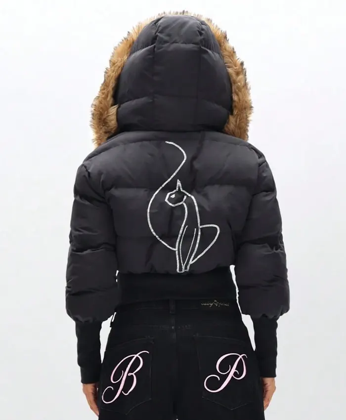 Baby Phat Cropped Black Puffer Jacket With Fur Hood