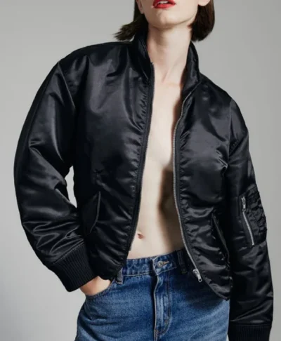 Black Bardot Bomber Jacket