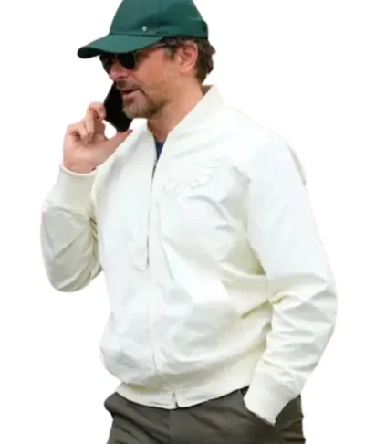 Bradley Cooper 2024 White Track Bomber Jacket