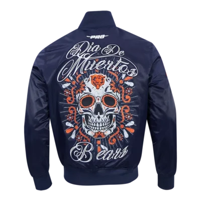 Chicago Bears Navy Dia De Muertos Etenal Skull Satin Jacket