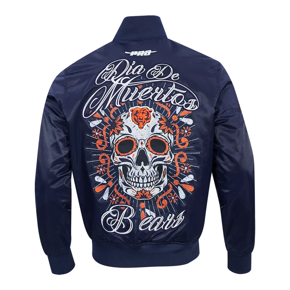Chicago Bears Navy Dia De Muertos Etenal Skull Satin Jacket
