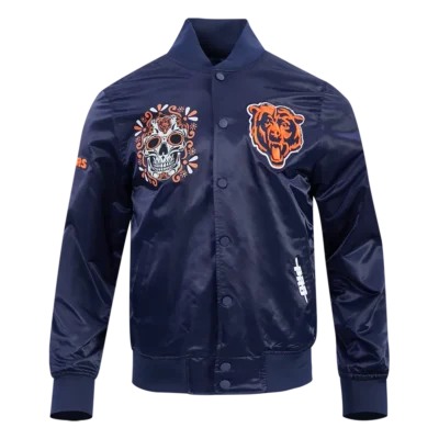 Chicago Bears Navy Dia De Muertos Etenal Skull Satin Jacket