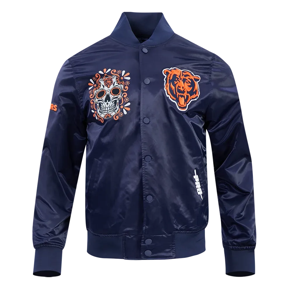 Chicago Bears Navy Dia De Muertos Etenal Skull Satin Jacket