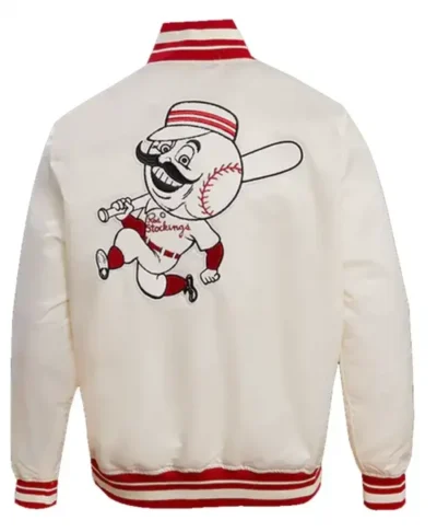 Cincinnati Reds Full Snap White Letterman Jacket