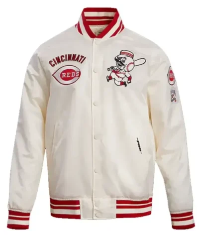 Cincinnati Reds Full Snap White Letterman Jacket