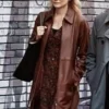 Diane Kruger Longing 2024 Brown Leather Coat