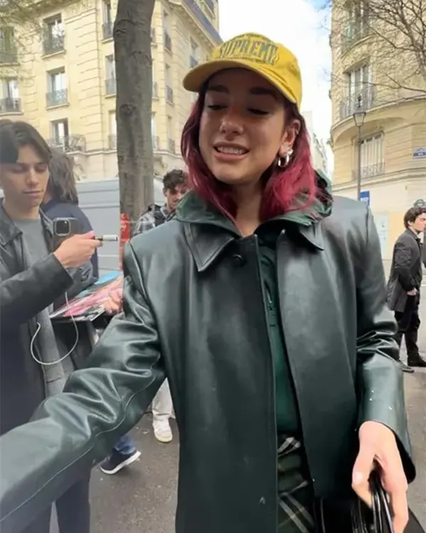 Dua Lipa Black Leather Long Coat