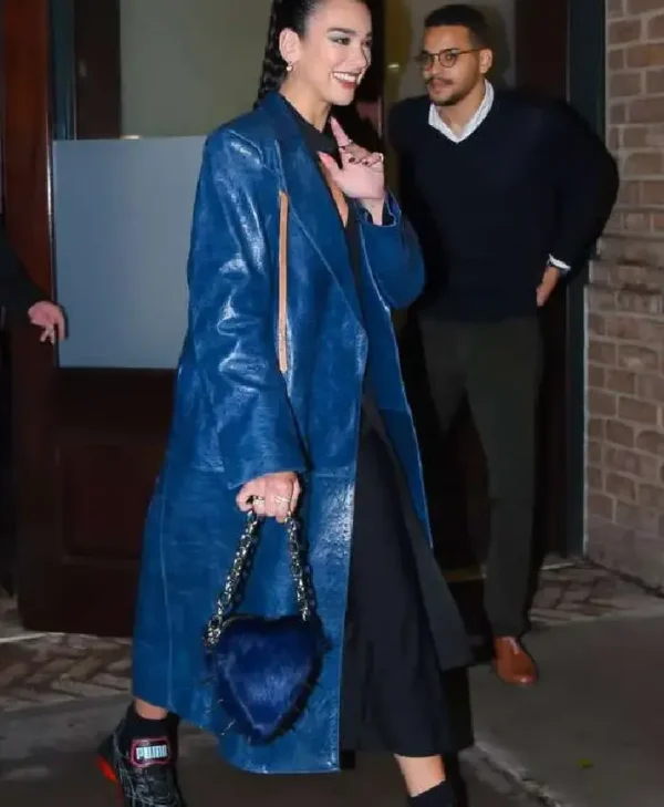 Dua Lipa Footwear Blue Leather Trench Coat