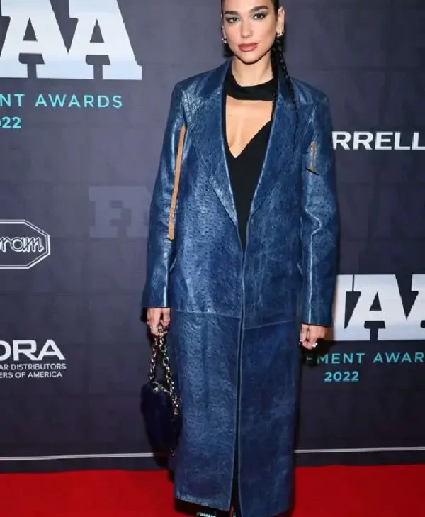 Dua Lipa Footwear Blue Leather Trench Coat