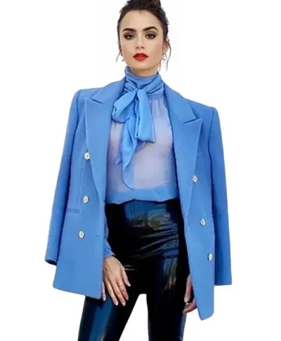 Emily Cooper Emily in Paris Blue Wool Coat