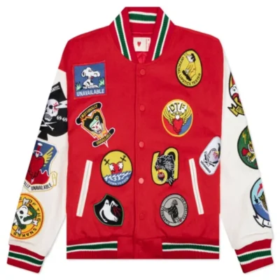 Emotionally Unavailable Red Patches Varsity Jacket