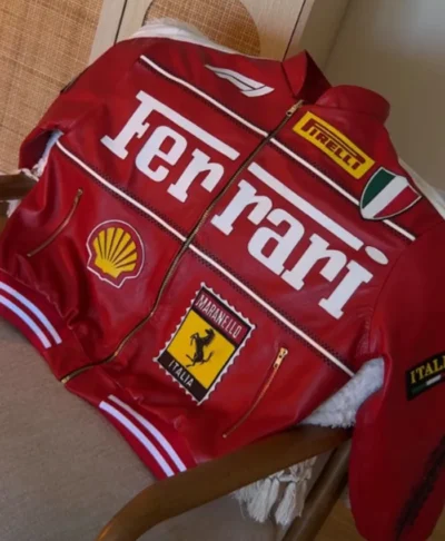 F1 Ferrari Red Leather Bomber Jacket