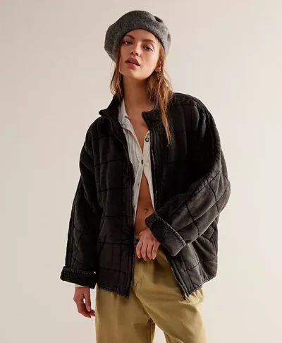 Free People Dolman Quilted Knit Black Jacket