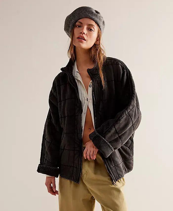 Free People Dolman Quilted Knit Black Jacket