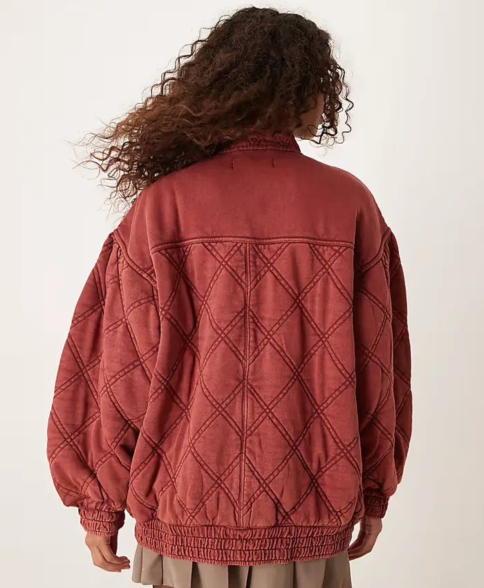 Free People Juno Quilted Burgundy Cotton Jacket