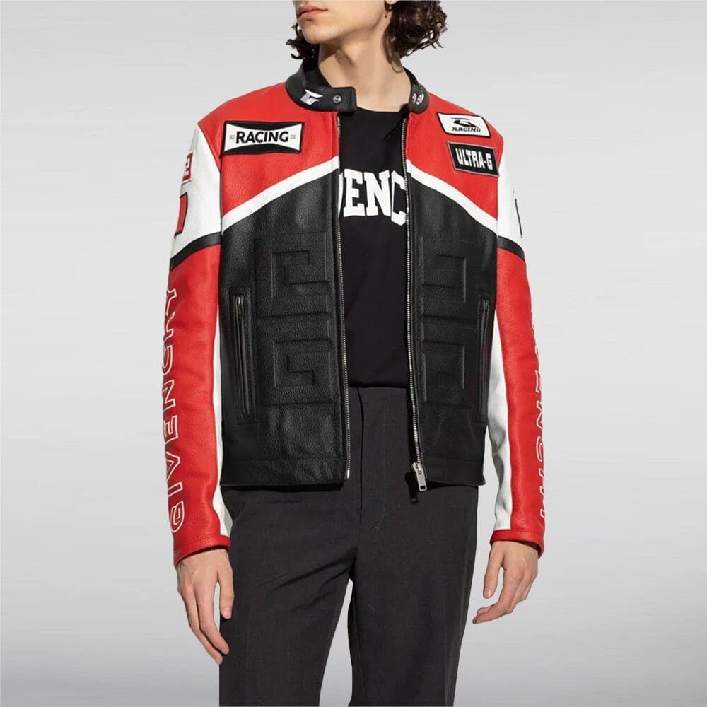 Givenchy-Racing-Red-and-Black-Leather-Jacket-Model-front