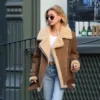 Hailey Bieber Brown Shearling Jacket