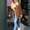 Hailey Bieber Brown Shearling Jacket